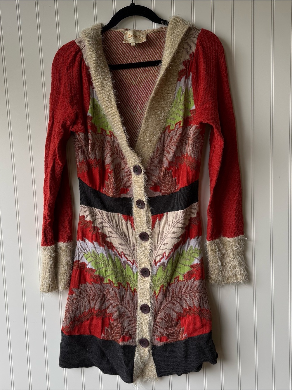 Anthropologie Lia Molly New Orleans Holiday Fern Hooded Sweatercoat